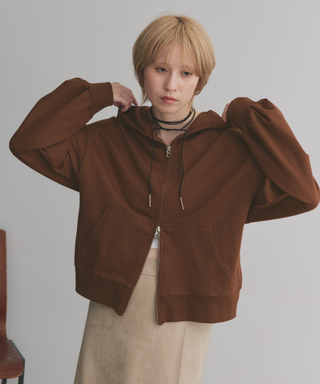 アドティエ ad thie 【2025AW新作】ダブルジップスウェットパーカー （チャコール） チャコール