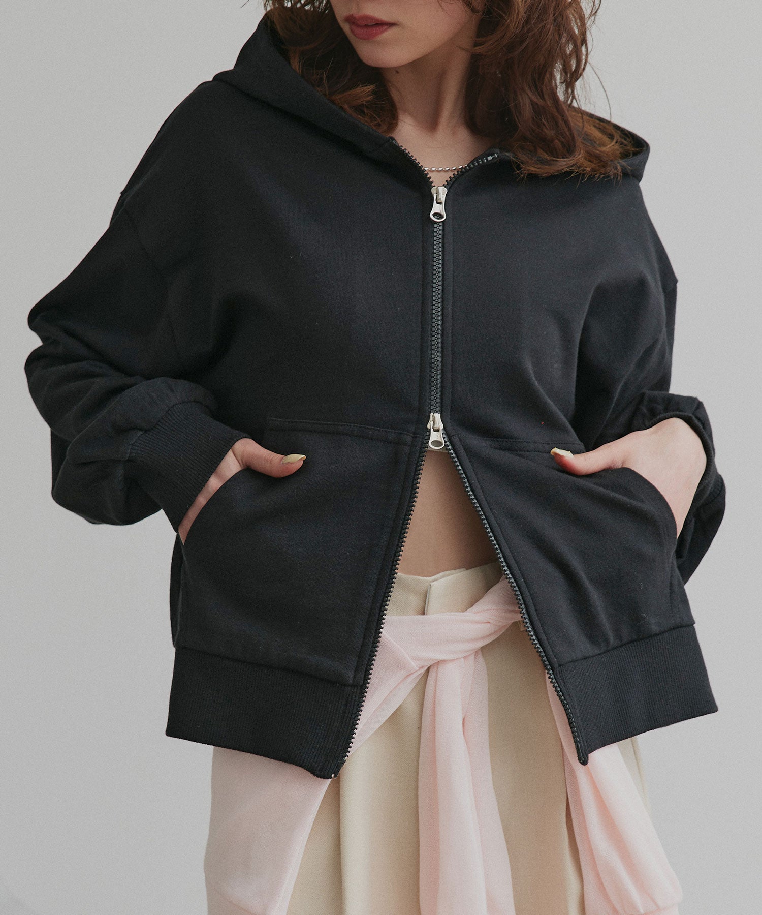 アドティエ ad thieダブルジップスウェットパーカー （チャコール） チャコール