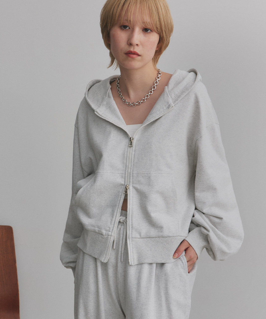 アドティエ ad thie 【2025AW新作】ダブルジップスウェットパーカー （チャコール） チャコール