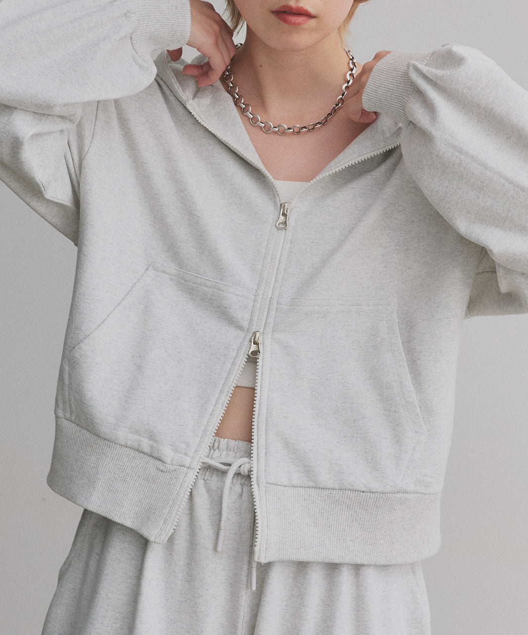 アドティエ ad thie 【2025AW新作】ダブルジップスウェットパーカー （チャコール） チャコール