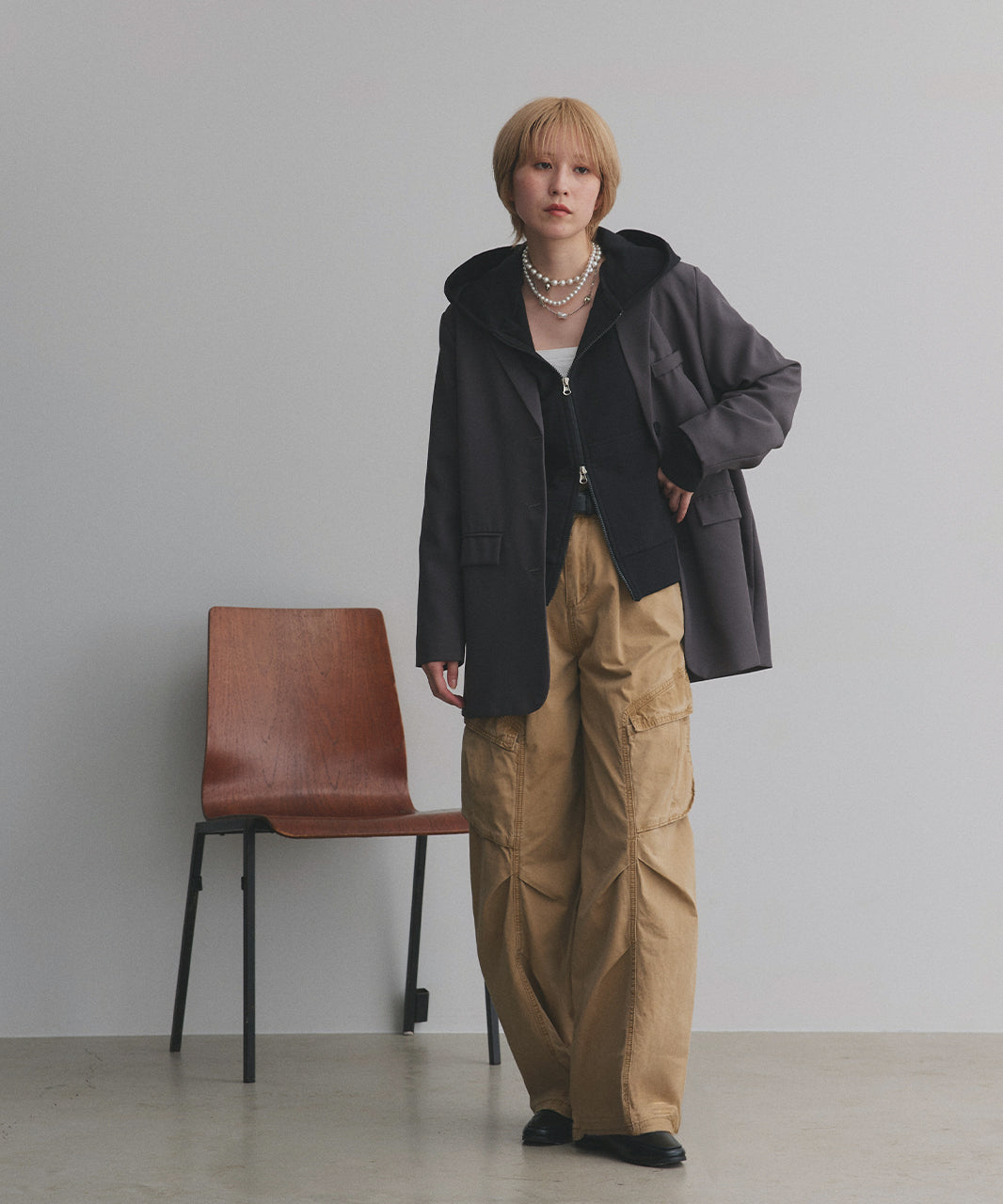 アドティエ ad thie 【2025AW新作】ダブルジップスウェットパーカー （チャコール） チャコール