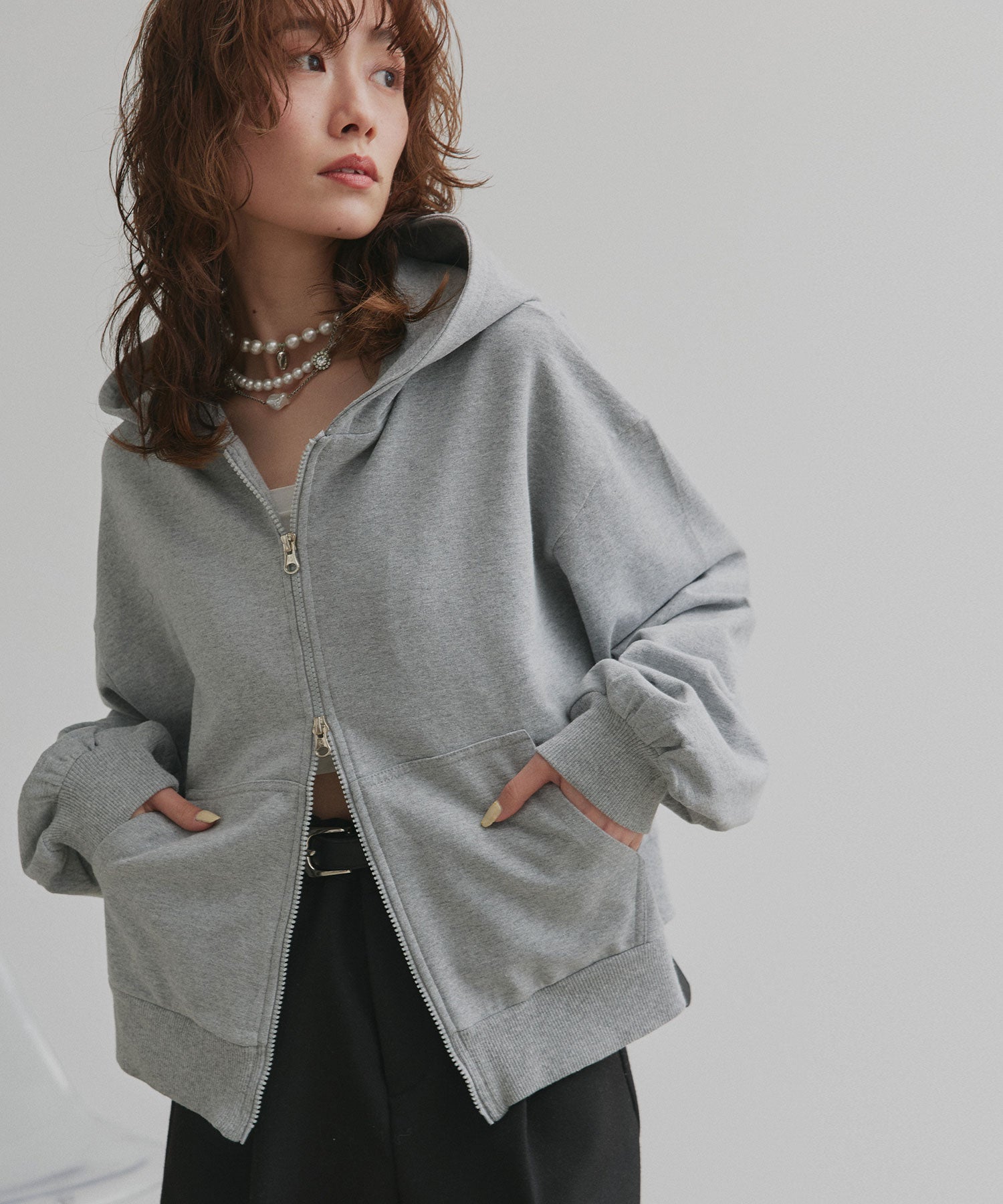 アドティエ ad thieダブルジップスウェットパーカー （チャコール） チャコール