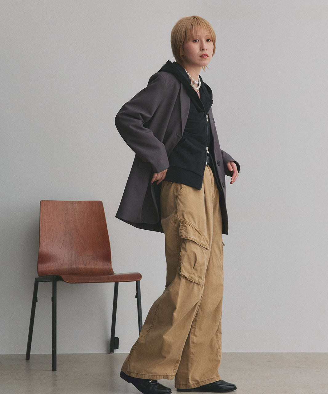 アドティエ ad thie 【2025AW新作】ダブルジップスウェットパーカー （チャコール） チャコール