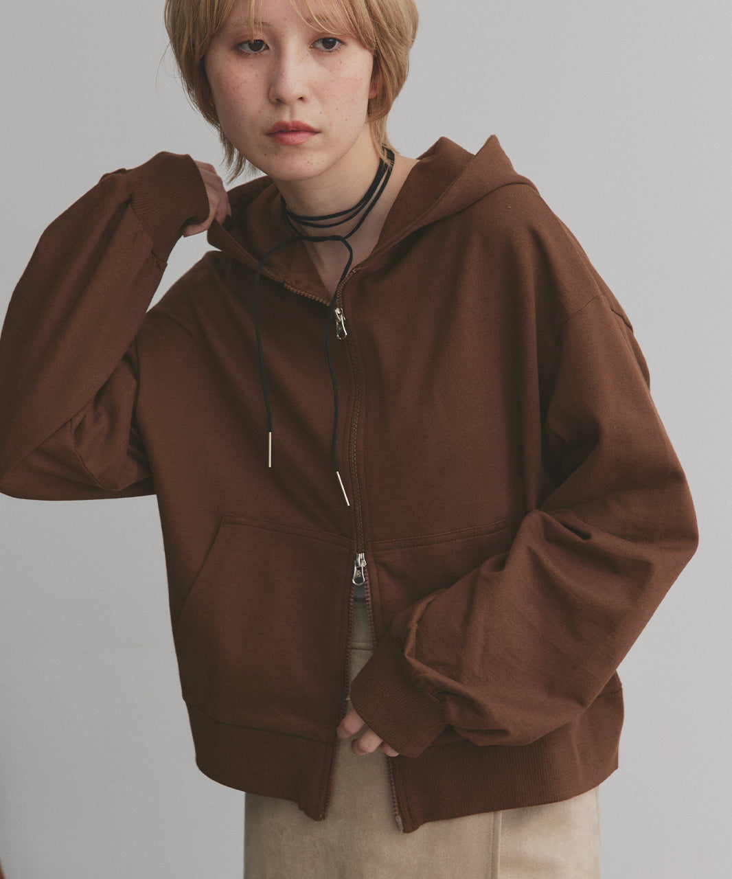 アドティエ ad thie 【2025AW新作】ダブルジップスウェットパーカー （ブラウン） ブラウン