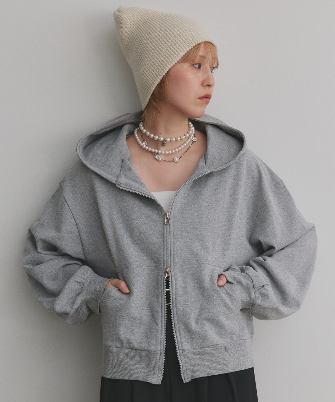 アドティエ ad thie 【2025AW新作】ダブルジップスウェットパーカー （モクグレー） モクグレー