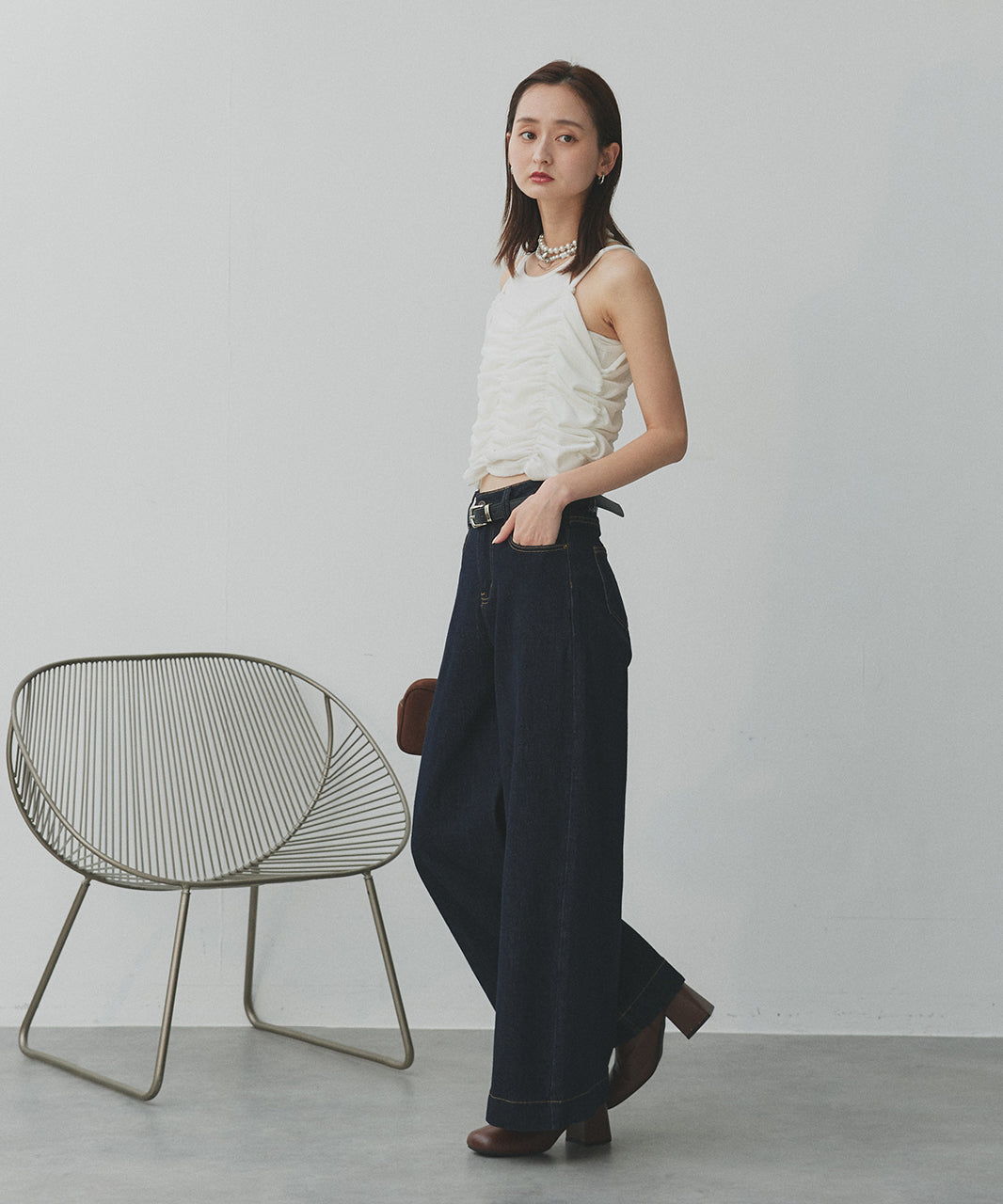 アドティエ ad thie 【2025AW新作】シャーリングベロアキャミソール （ダークブラウン） ダークブラウン