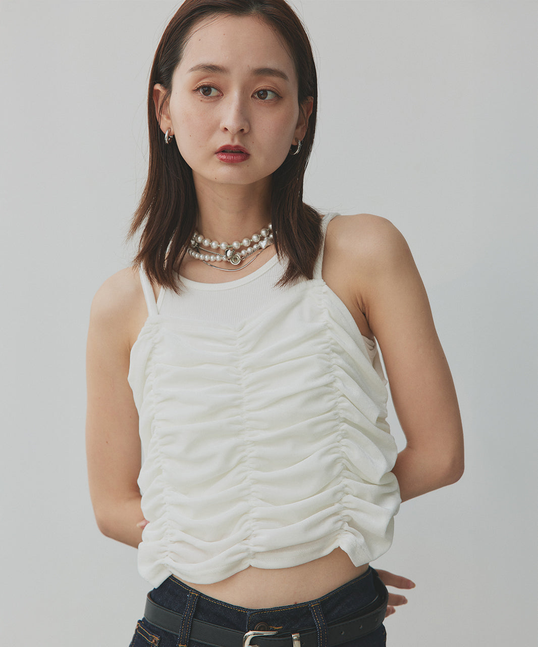 アドティエ ad thie 【2025AW新作】シャーリングベロアキャミソール （ダークブラウン） ダークブラウン