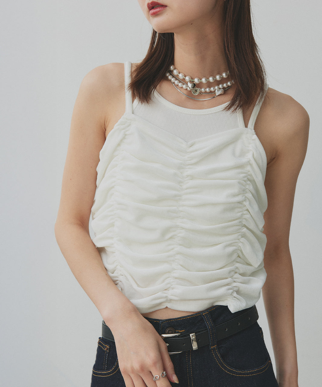 アドティエ ad thie 【2025AW新作】シャーリングベロアキャミソール （ダークブラウン） ダークブラウン