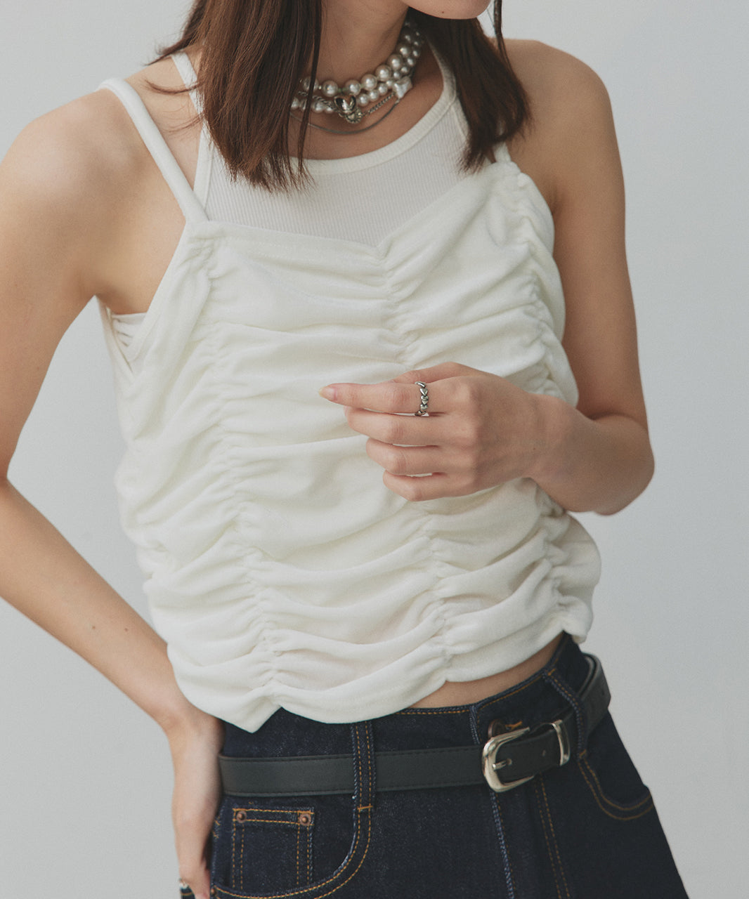 アドティエ ad thie 【2025AW新作】シャーリングベロアキャミソール （ダークブラウン） ダークブラウン