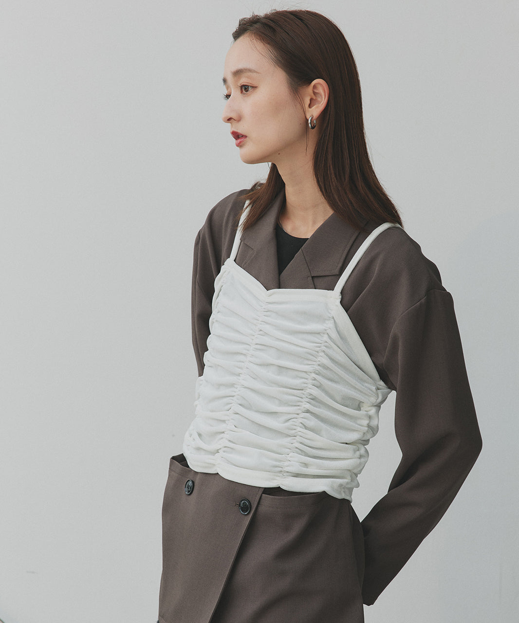 アドティエ ad thie 【2025AW新作】シャーリングベロアキャミソール （ダークブラウン） ダークブラウン