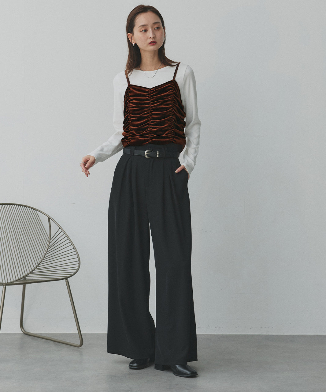 アドティエ ad thie 【2025AW新作】シャーリングベロアキャミソール （ダークブラウン） ダークブラウン