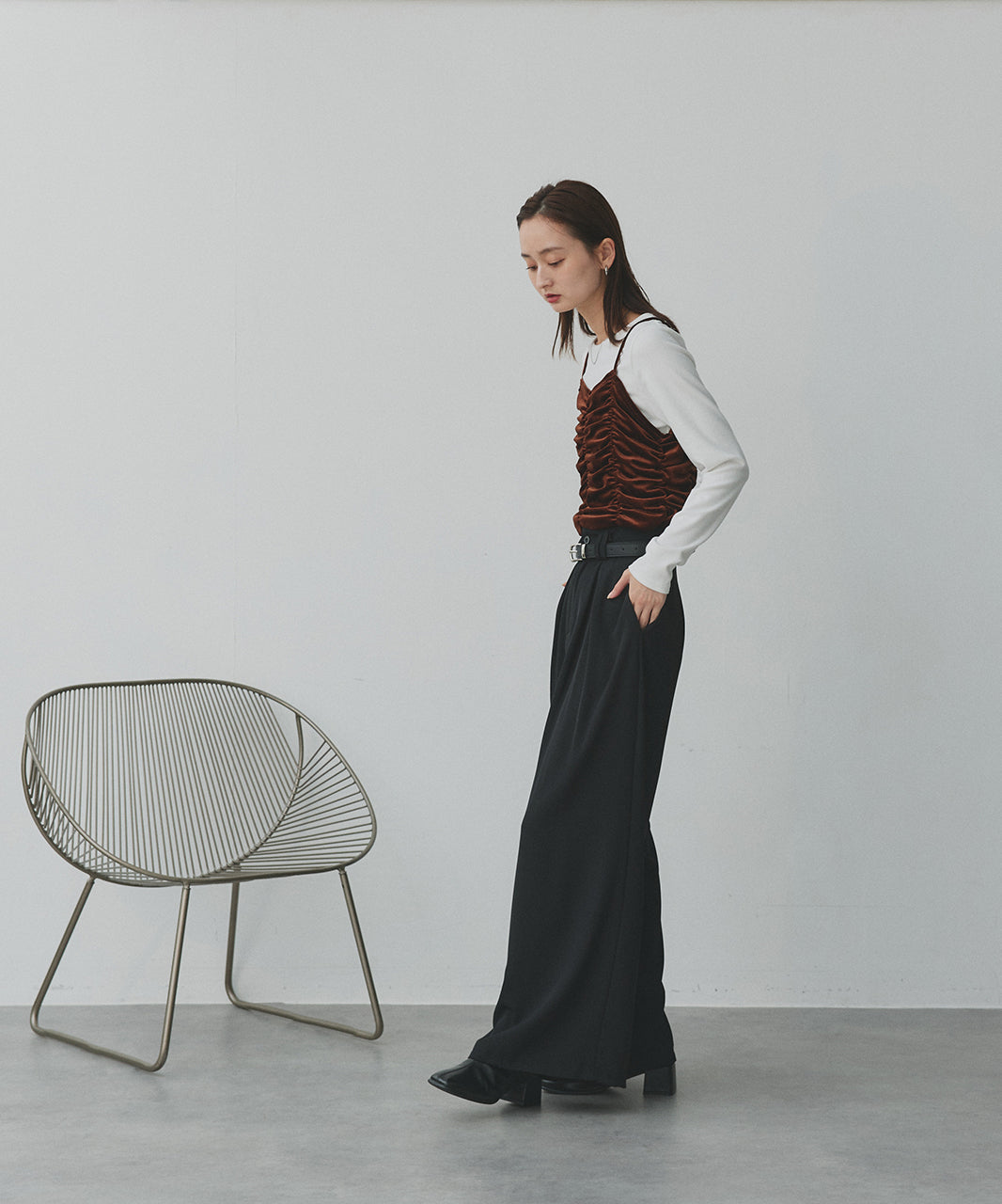 アドティエ ad thie 【2025AW新作】シャーリングベロアキャミソール （ダークブラウン） ダークブラウン