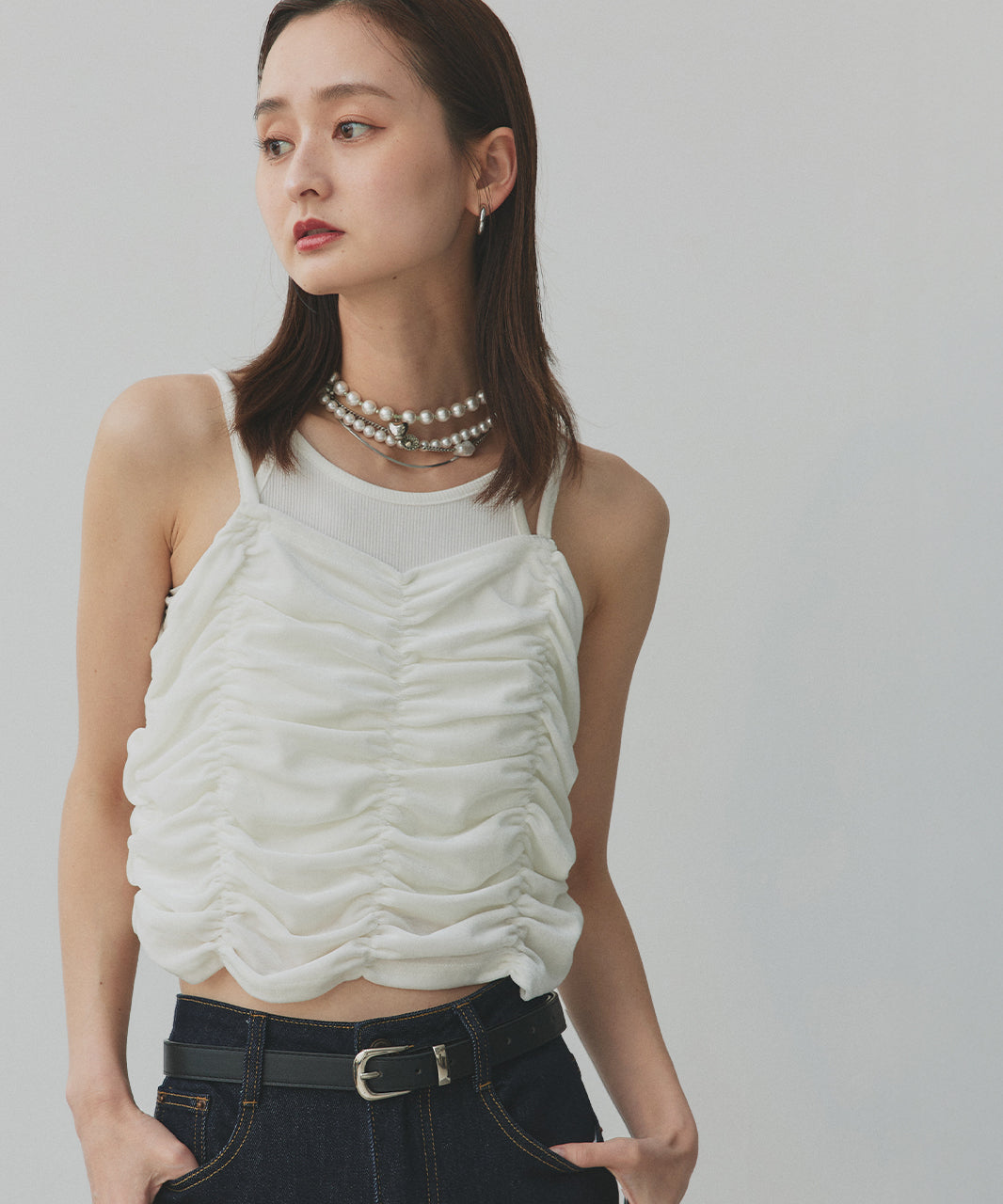 アドティエ ad thie 【2025AW新作】シャーリングベロアキャミソール （オフホワイト） オフホワイト