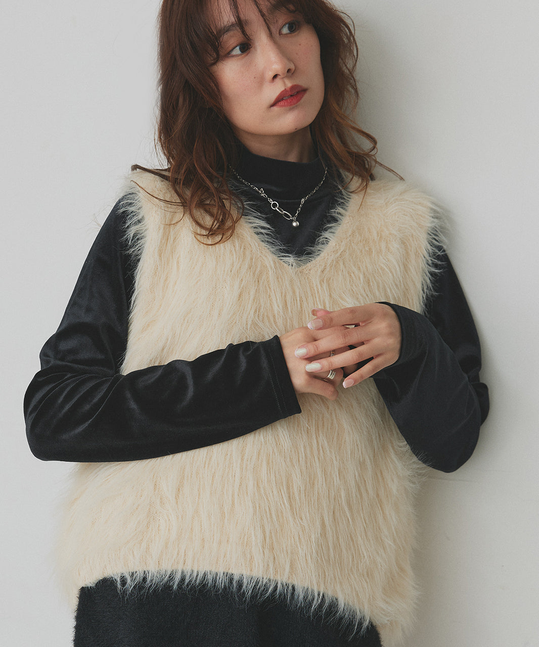 アドティエ ad thie 【2025AW新作】ベロアハイネックトップス （オフホワイト） オフホワイト