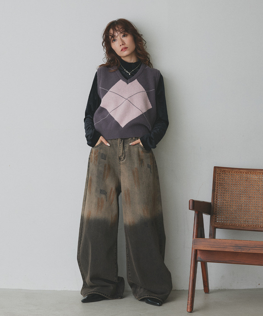 アドティエ ad thie 【2025AW新作】ベロアハイネックトップス （オフホワイト） オフホワイト