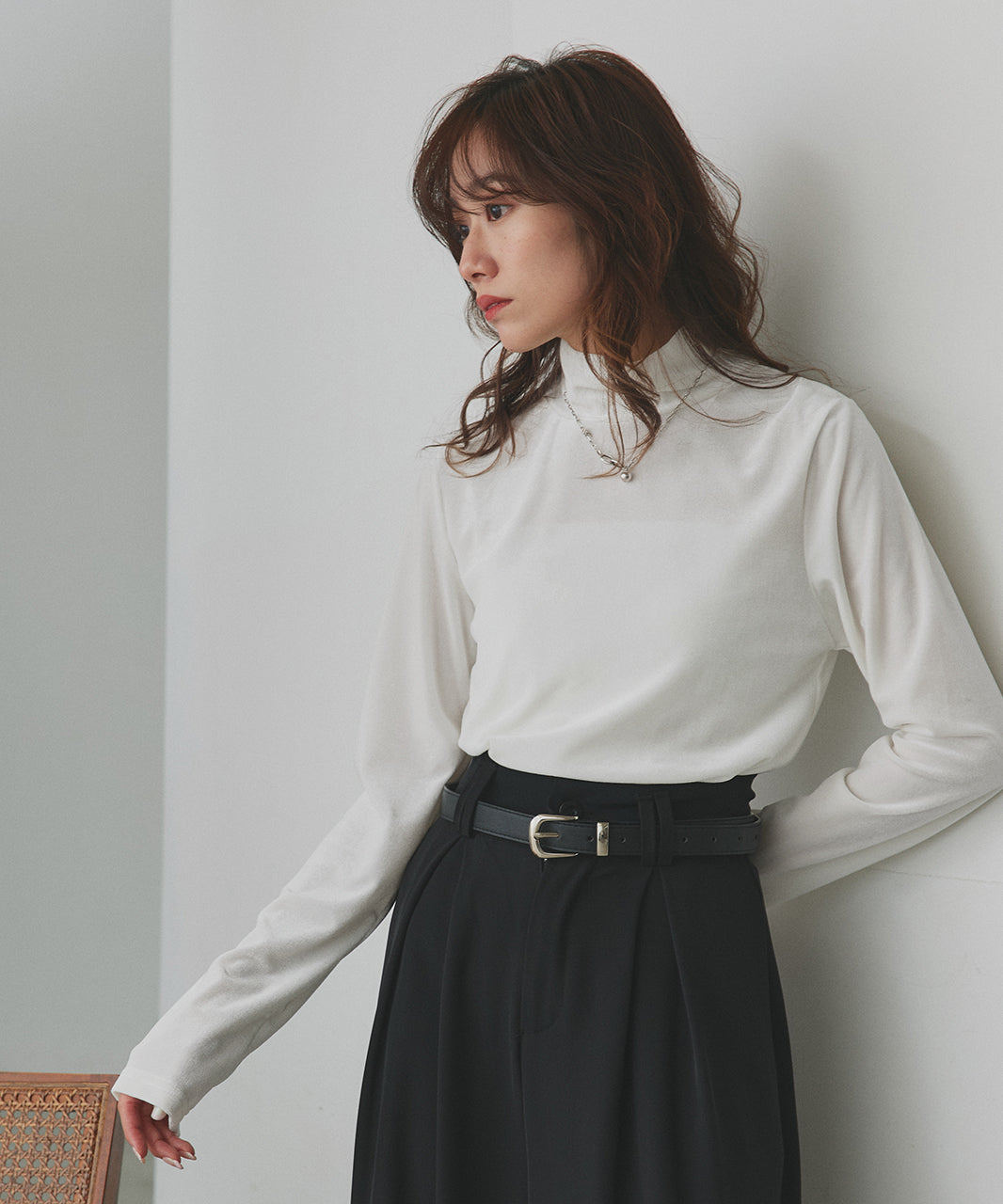 アドティエ ad thie 【2025AW新作】ベロアハイネックトップス （オフホワイト） オフホワイト