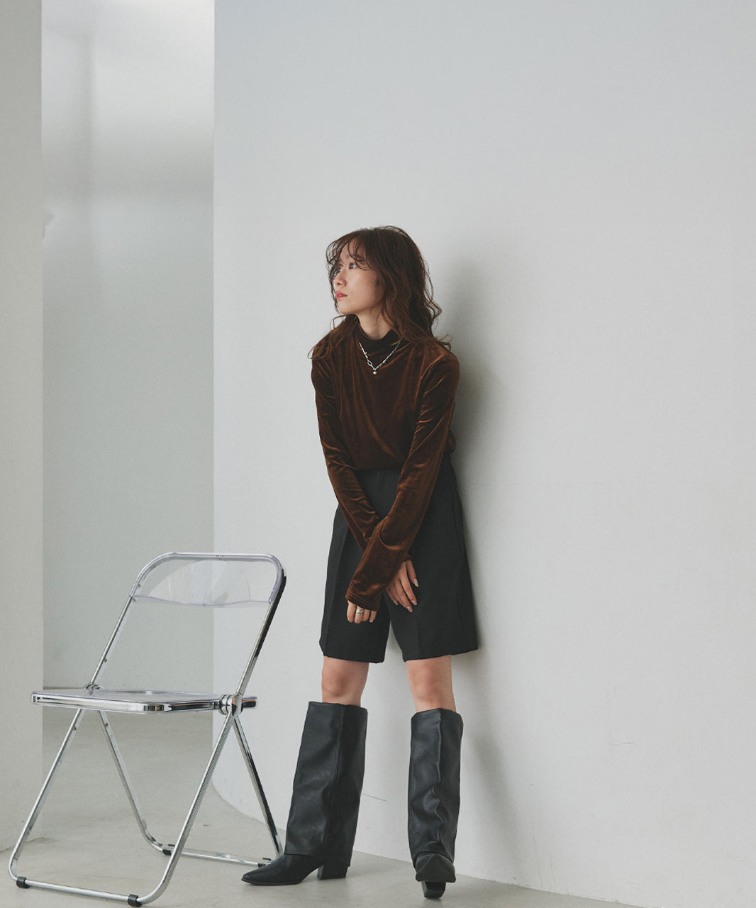 アドティエ ad thie 【2025AW新作】ベロアハイネックトップス （オフホワイト） オフホワイト