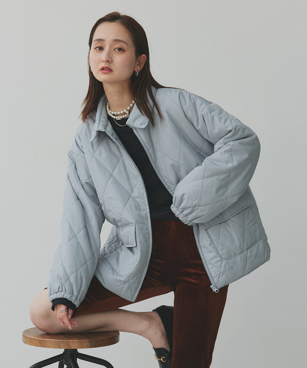 アドティエ ad thie 【2025AW新作】パデッドキルト襟付きジャケット （ライトブルー） ライトブルー