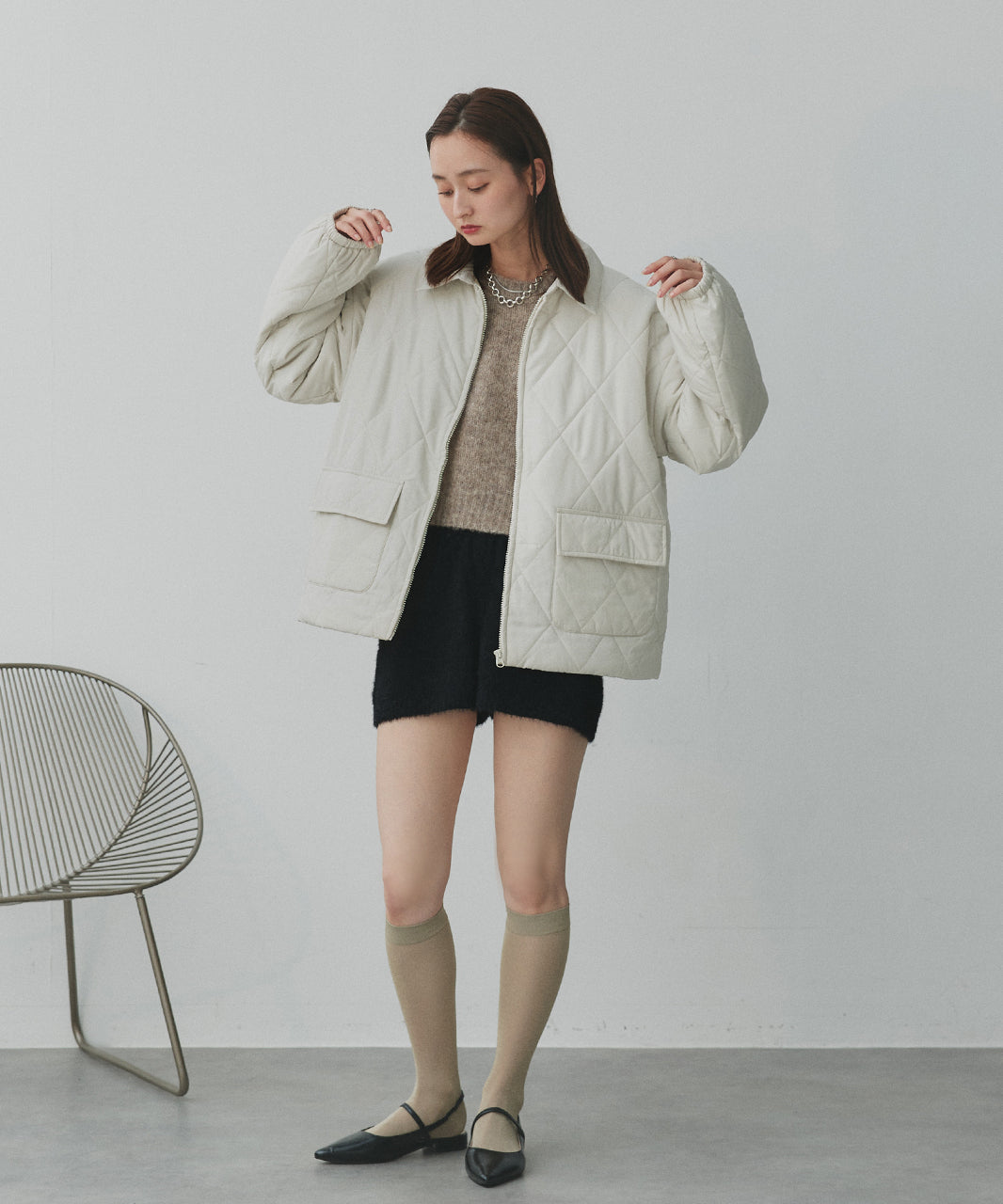 アドティエ ad thie 【2025AW新作】パデッドキルト襟付きジャケット （ライトブルー） ライトブルー