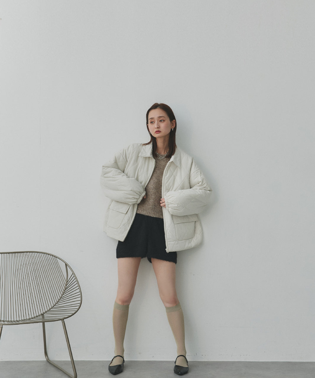 アドティエ ad thie 【2025AW新作】パデッドキルト襟付きジャケット （ライトブルー） ライトブルー