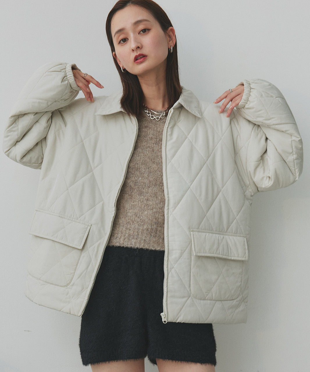 アドティエ ad thie 【2025AW新作】パデッドキルト襟付きジャケット （ライトブルー） ライトブルー