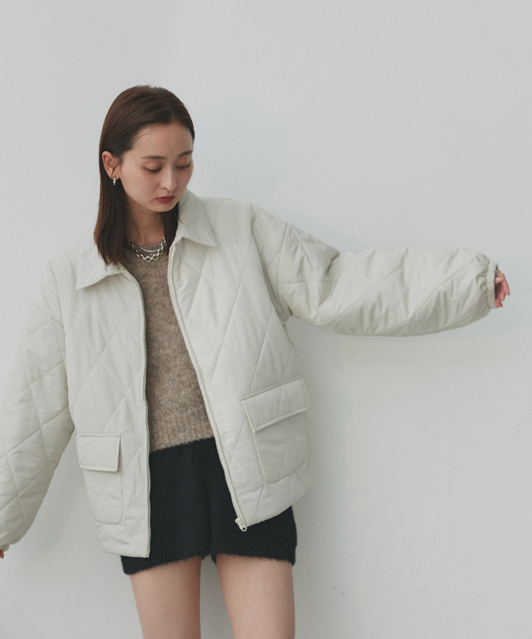 アドティエ ad thie 【2025AW新作】パデッドキルト襟付きジャケット （ライトブルー） ライトブルー