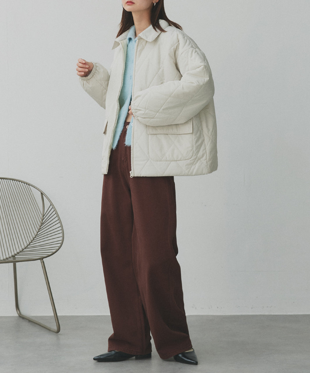 アドティエ ad thie 【2025AW新作】パデッドキルト襟付きジャケット （ライトブルー） ライトブルー