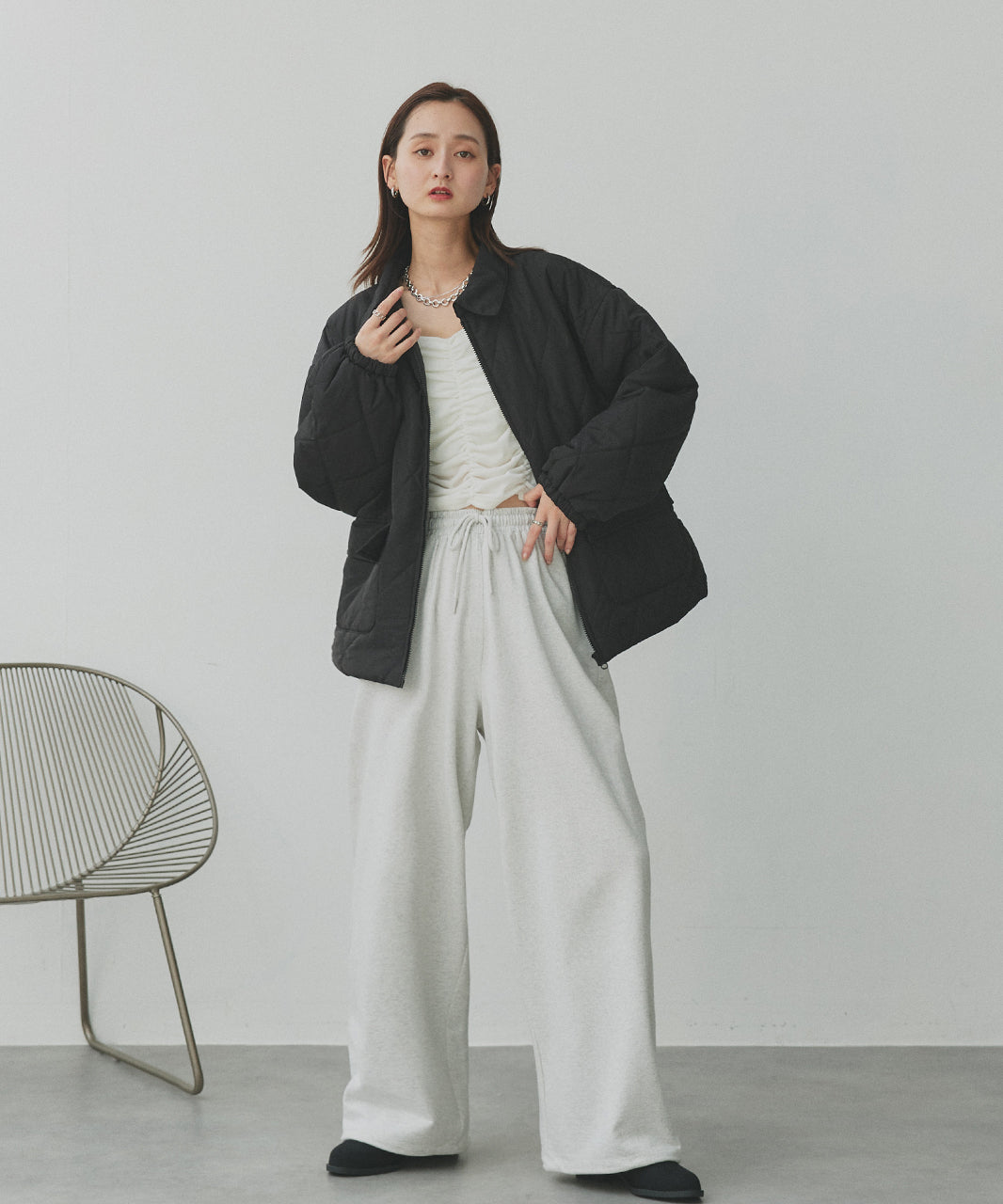 アドティエ ad thie 【2025AW新作】パデッドキルト襟付きジャケット （ライトブルー） ライトブルー