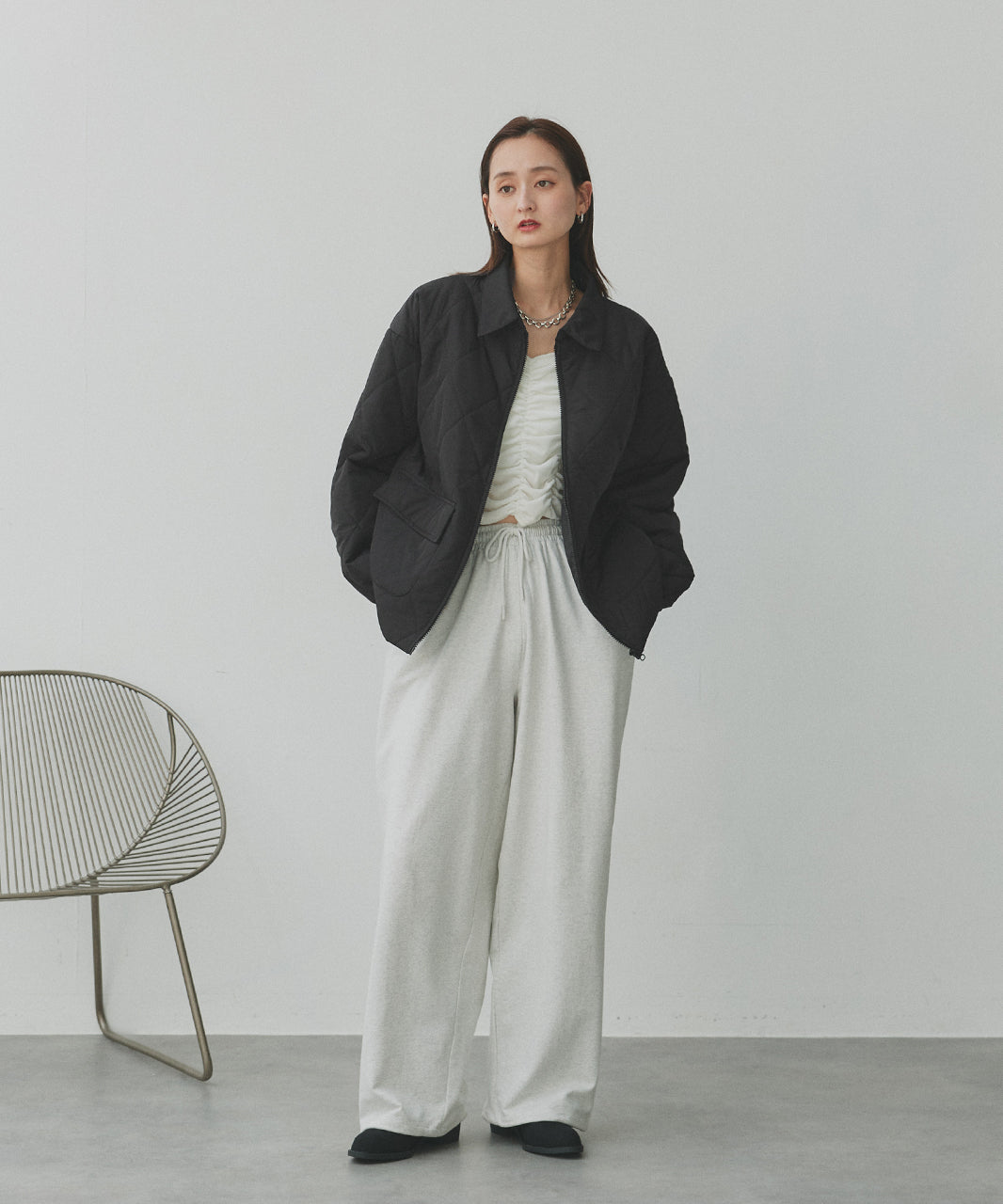 アドティエ ad thie 【2025AW新作】パデッドキルト襟付きジャケット （ライトブルー） ライトブルー