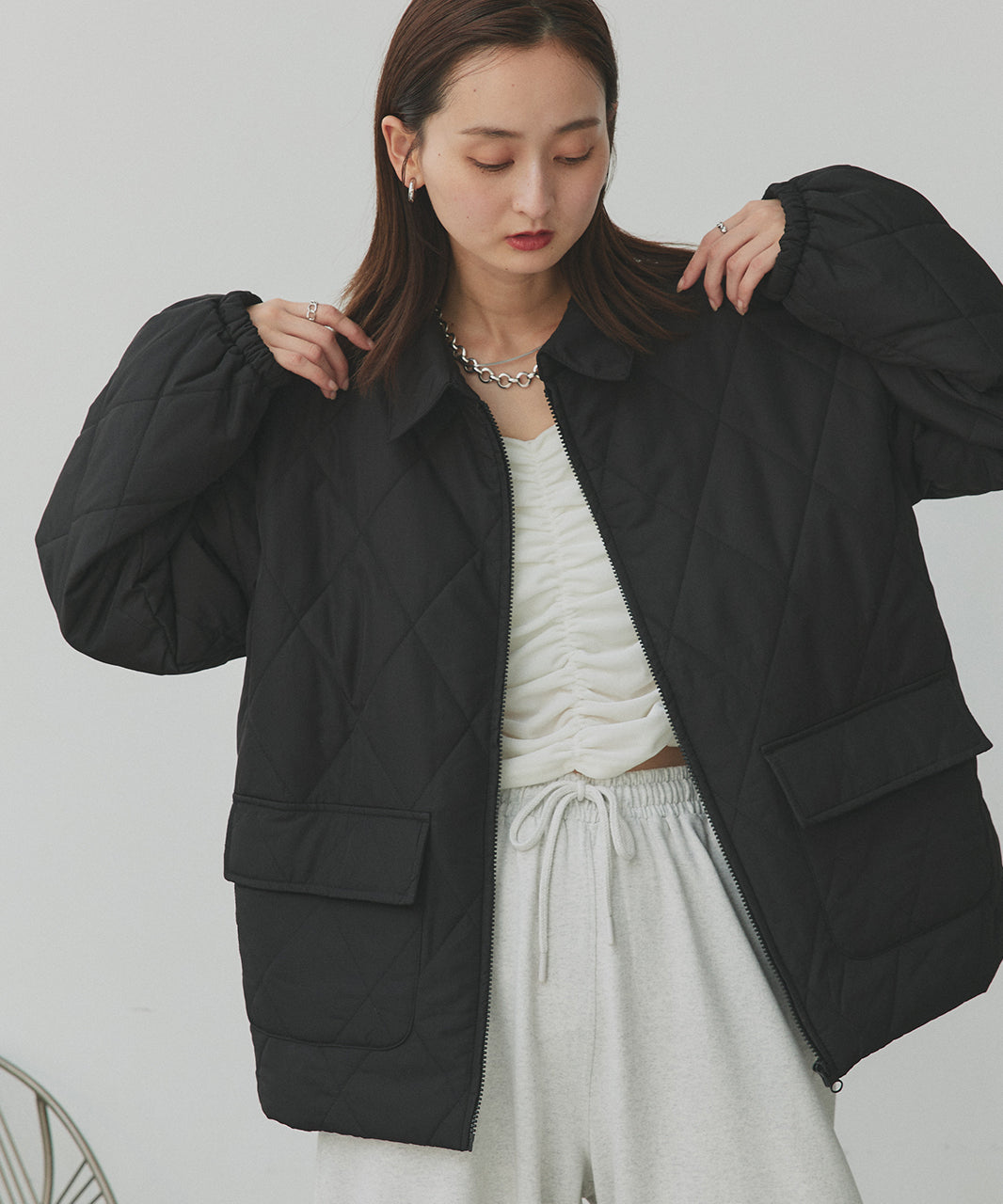 アドティエ ad thie 【2025AW新作】パデッドキルト襟付きジャケット （ライトブルー） ライトブルー