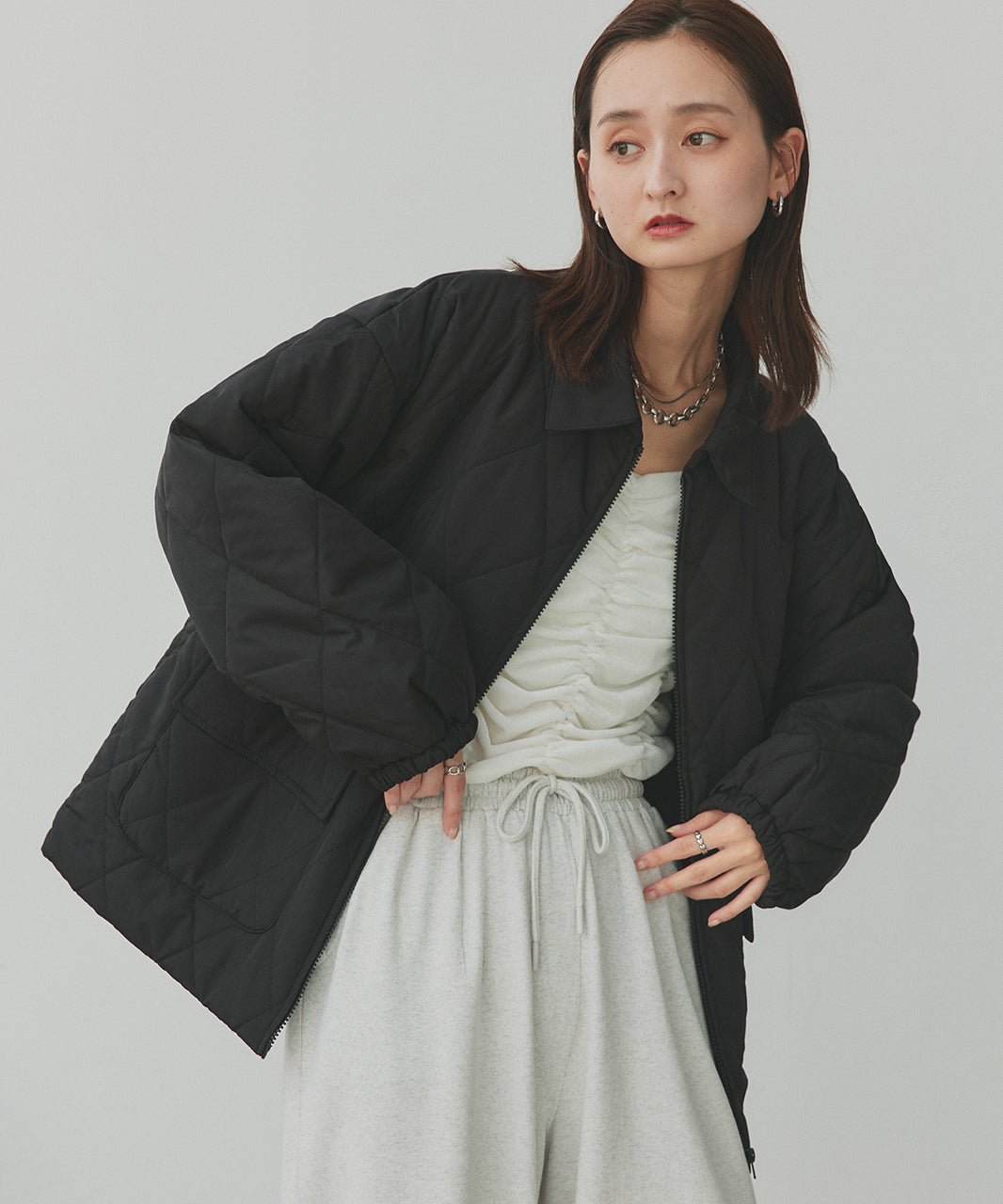 アドティエ ad thie 【2025AW新作】パデッドキルト襟付きジャケット （ライトブルー） ライトブルー