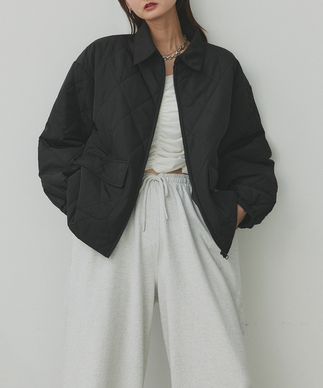 アドティエ ad thie 【2025AW新作】パデッドキルト襟付きジャケット （ライトブルー） ライトブルー