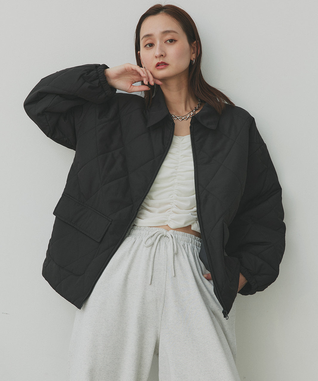 アドティエ ad thie 【2025AW新作】パデッドキルト襟付きジャケット （ライトブルー） ライトブルー