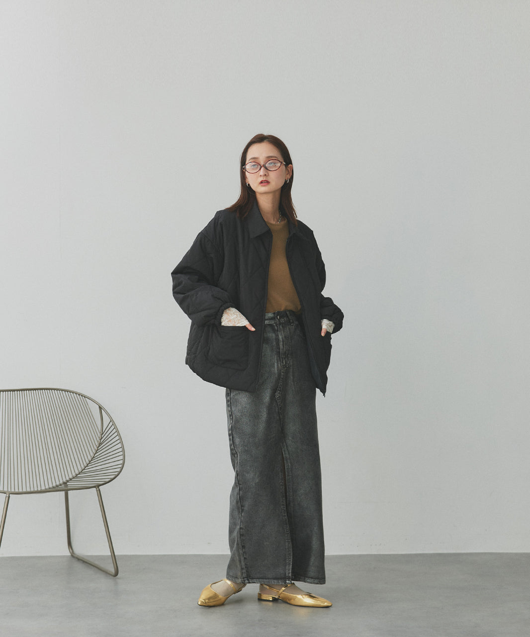 アドティエ ad thie 【2025AW新作】パデッドキルト襟付きジャケット （ライトブルー） ライトブルー