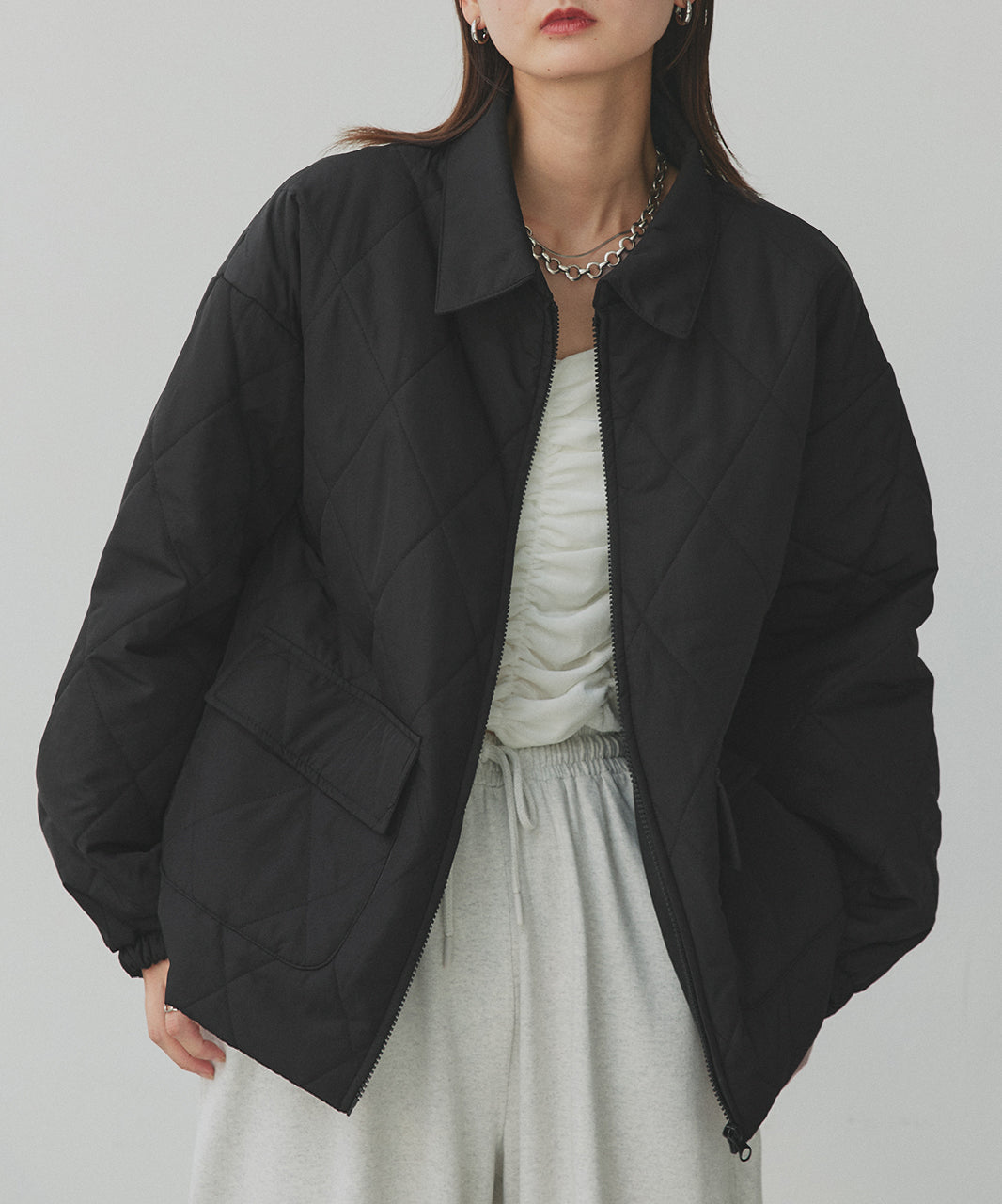 アドティエ ad thie 【2025AW新作】パデッドキルト襟付きジャケット （ブラック） ブラック