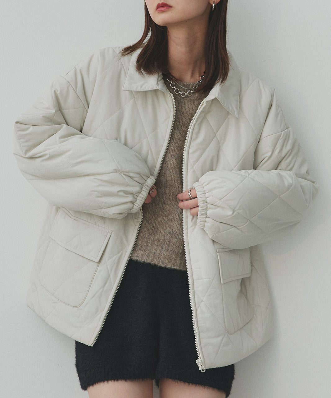 アドティエ ad thie 【2025AW新作】パデッドキルト襟付きジャケット （アイボリー） アイボリー