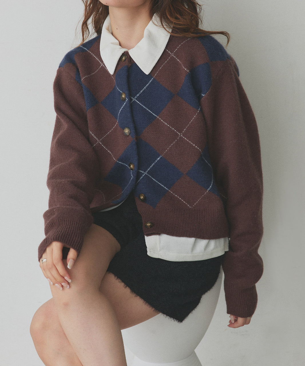 アドティエ ad thie 【2025AW新作】アーガイルニットカーディガン （ブラウン） ブラウン