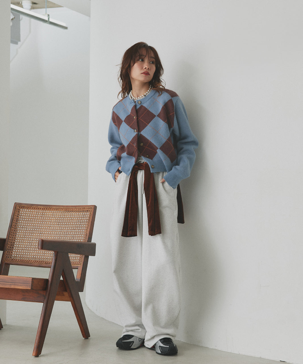 アドティエ ad thie 【2025AW新作】アーガイルニットカーディガン （ブラウン） ブラウン