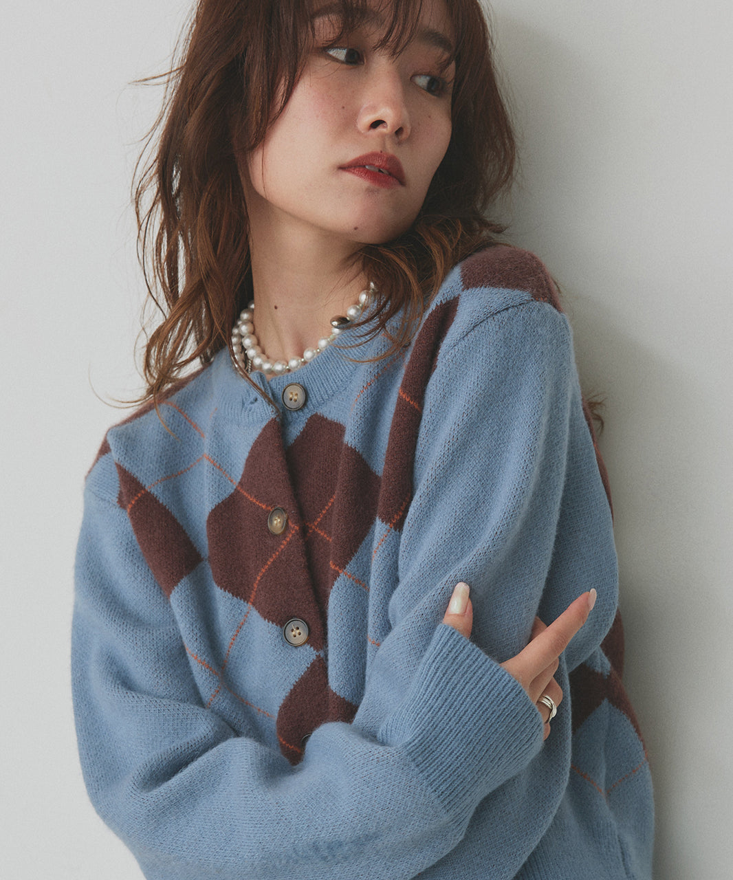 アドティエ ad thie 【2025AW新作】アーガイルニットカーディガン （ブラウン） ブラウン