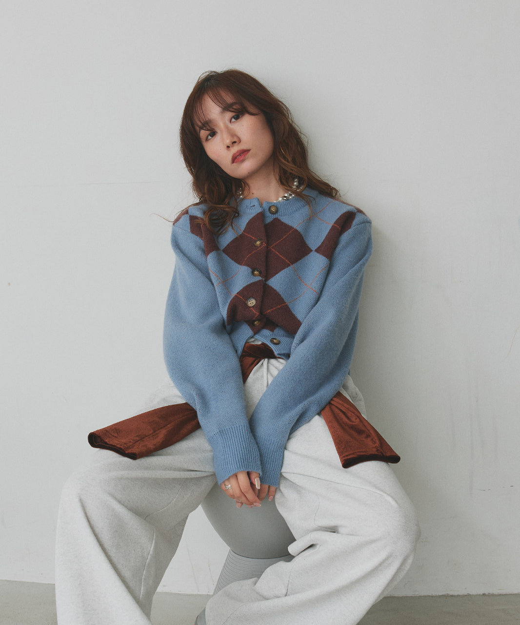 アドティエ ad thie 【2025AW新作】アーガイルニットカーディガン （ブラウン） ブラウン