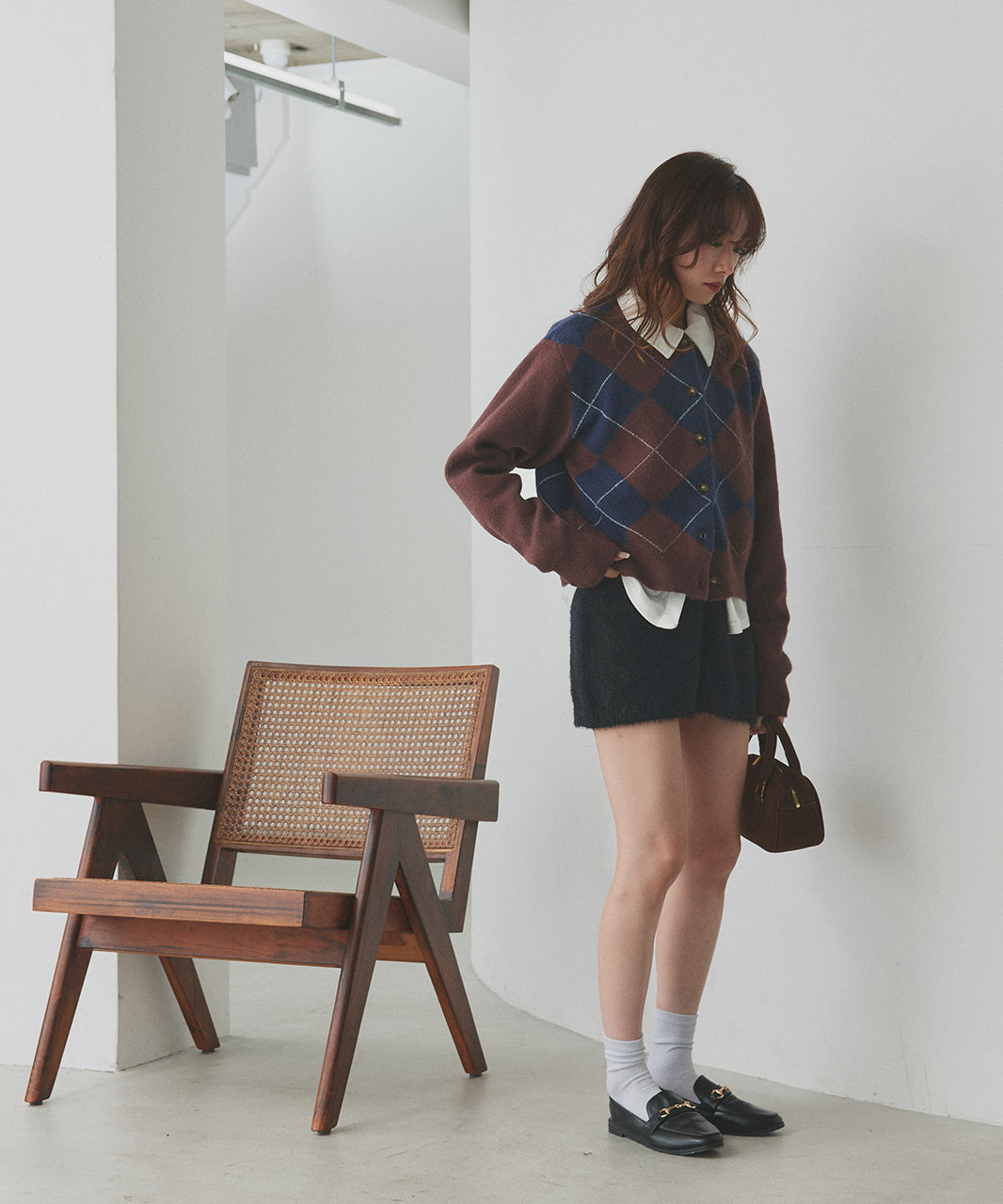 アドティエ ad thie 【2025AW新作】アーガイルニットカーディガン （ブラウン） ブラウン