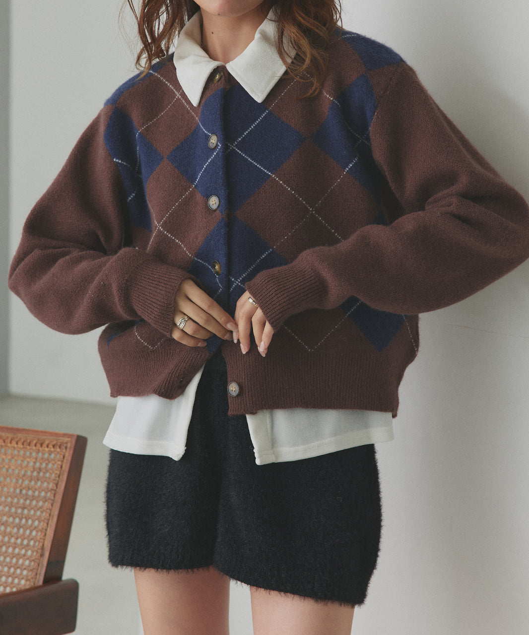 アドティエ ad thie 【2025AW新作】アーガイルニットカーディガン （ブラウン） ブラウン