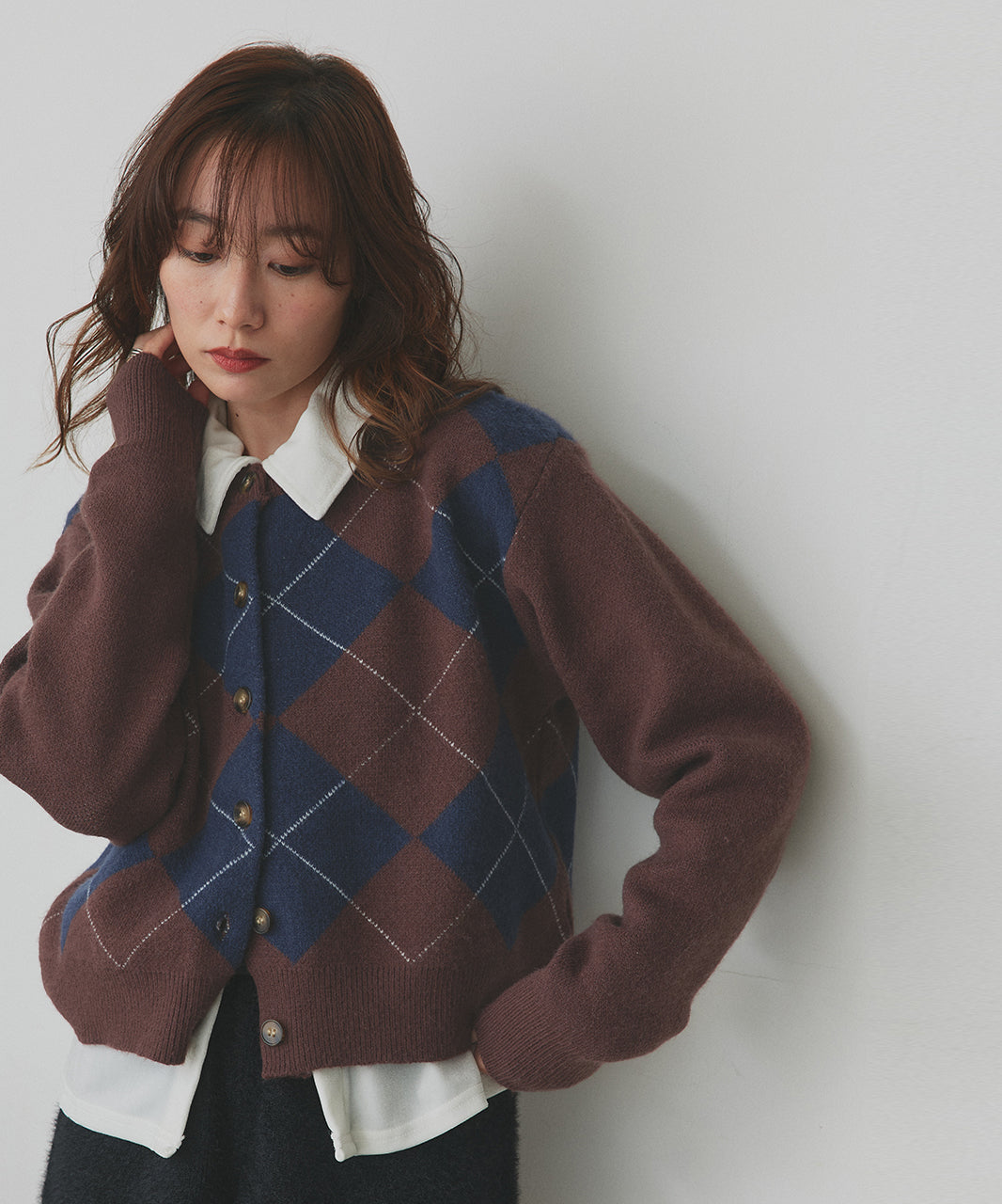 アドティエ ad thie 【2025AW新作】アーガイルニットカーディガン （ブラウン） ブラウン