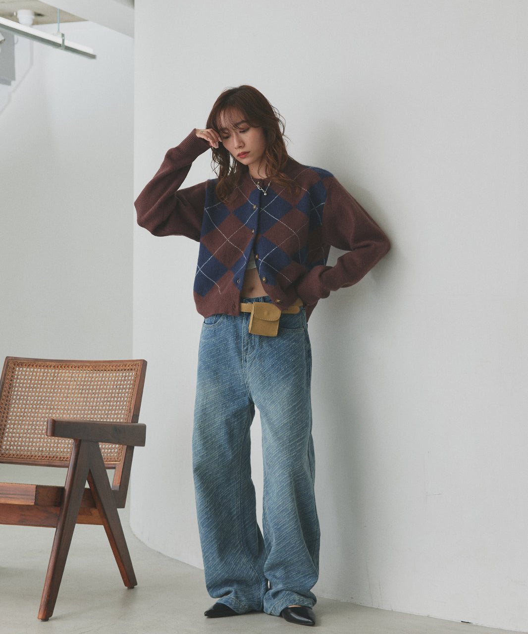 アドティエ ad thie 【2025AW新作】アーガイルニットカーディガン （ブラウン） ブラウン