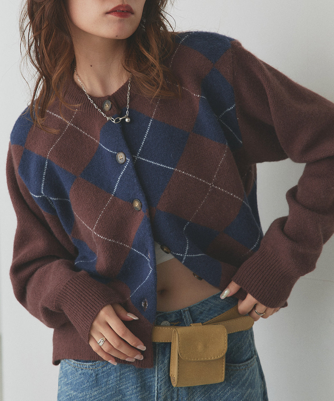 アドティエ ad thie 【2025AW新作】アーガイルニットカーディガン （ブラウン） ブラウン