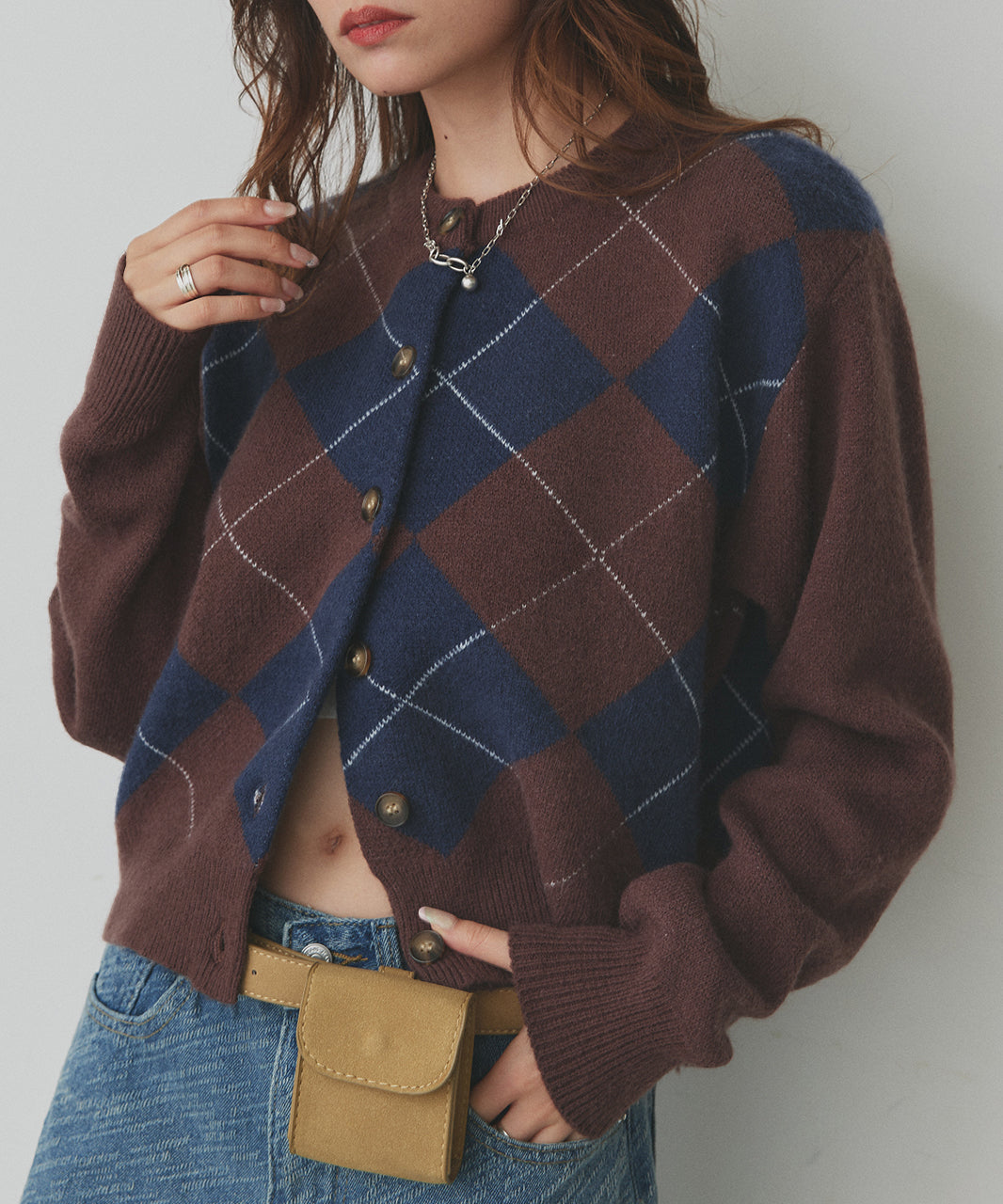 アドティエ ad thie 【2025AW新作】アーガイルニットカーディガン （ブラウン） ブラウン