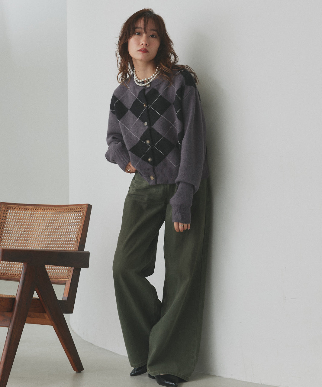 アドティエ ad thie 【2025AW新作】アーガイルニットカーディガン （ブラウン） ブラウン