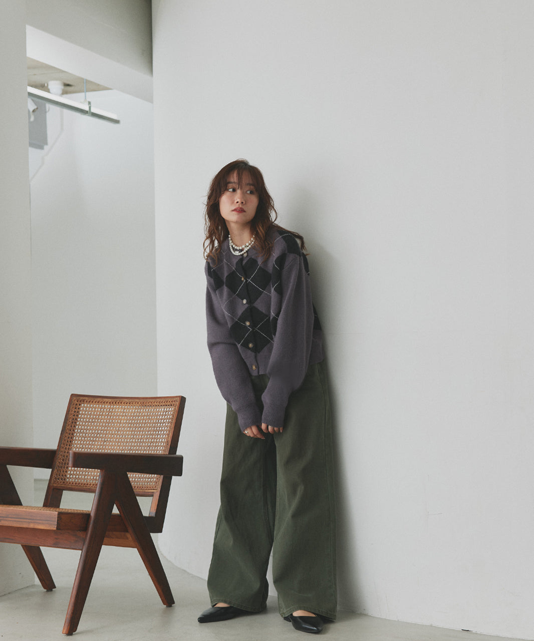 アドティエ ad thie 【2025AW新作】アーガイルニットカーディガン （ブラウン） ブラウン