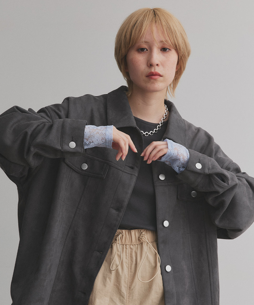 アドティエ ad thie 【2025AW新作】オーバーシルエット スエードジャケット （チャコール） チャコール