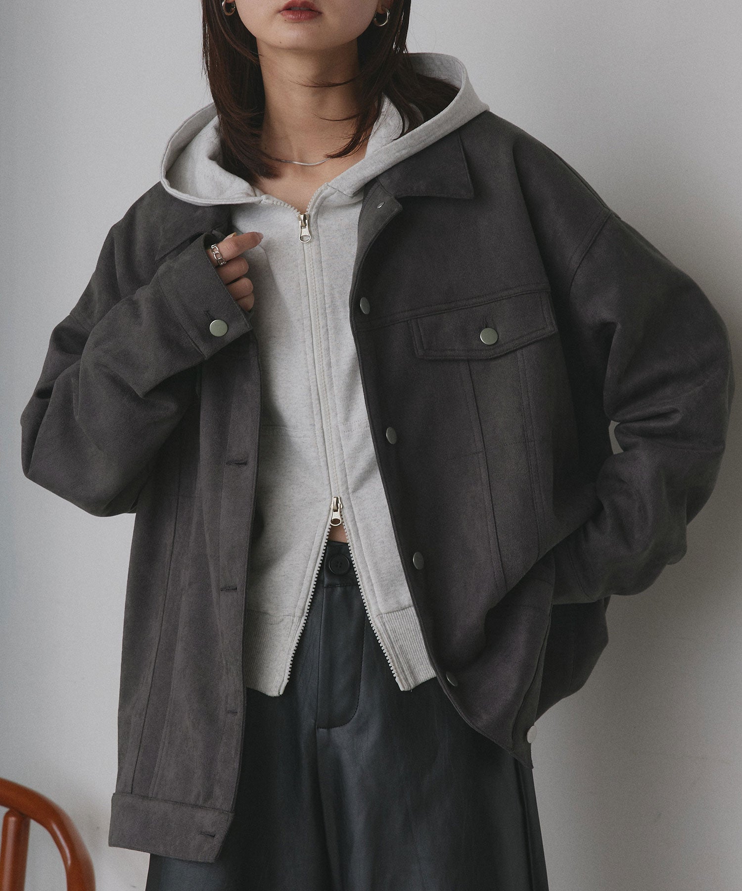 アドティエ ad thie 【2025AW新作】オーバーシルエット スエードジャケット （チャコール） チャコール
